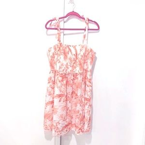 Coral Floral Shoulder Tie Mini Dress